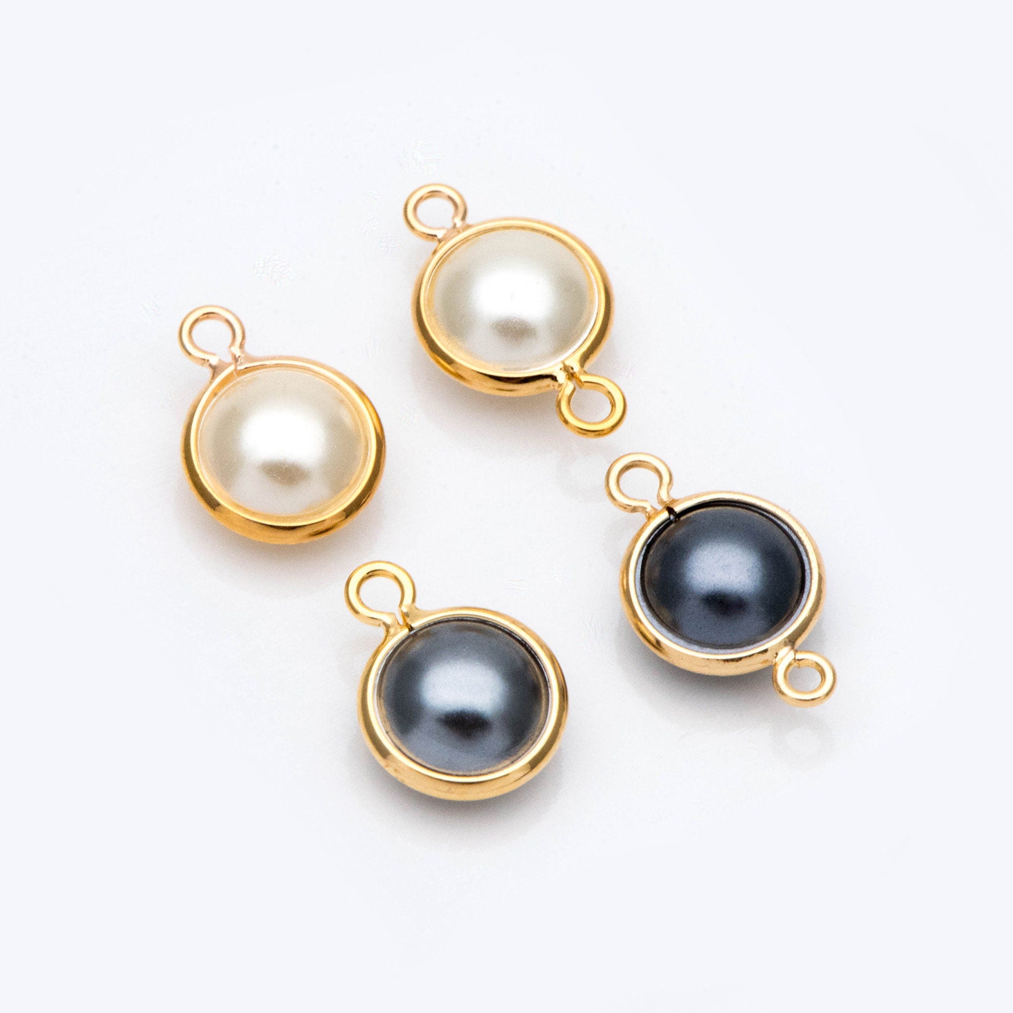 10pcs Gold Framed Faux Pearl Charms, 18K Gold plated Brass, Faux Pearl Connectors (GB-133)